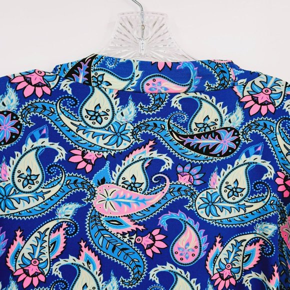 Bobbie Brooks Sleepwear Short Robe L Blue Pink Paisley Print Soft Tie Waist New - Picture 9 of 14